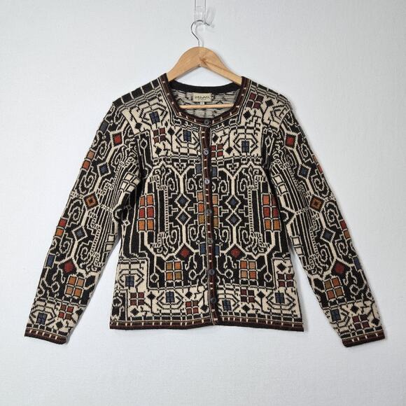 Intiwara 100% Alpaca Cardigan S Multicolor Geo Print Button Front Hand Made - Picture 13 of 13